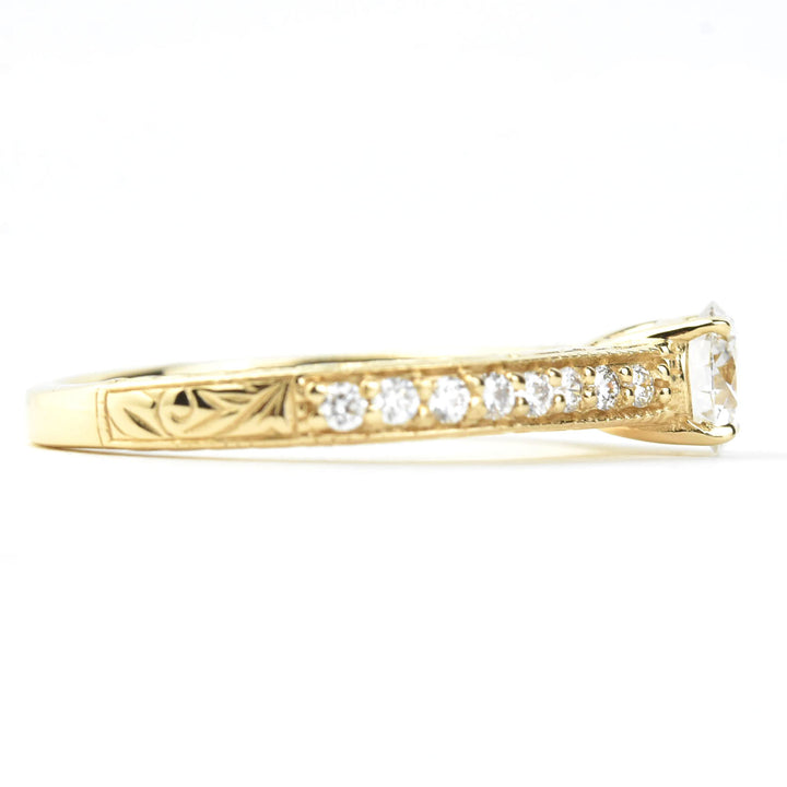 Engraved Diamond Engagement Ring in 14k Yellow Gold