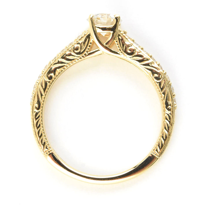 Engraved Diamond Engagement Ring in 14k Yellow Gold