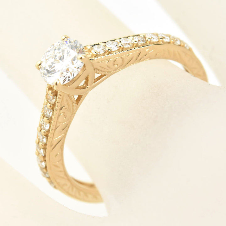 Engraved Diamond Engagement Ring in 14k Yellow Gold