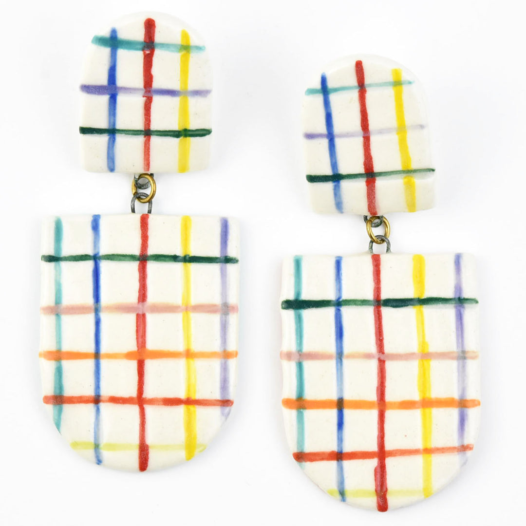 Engraved Rainbow Plaid Earrings