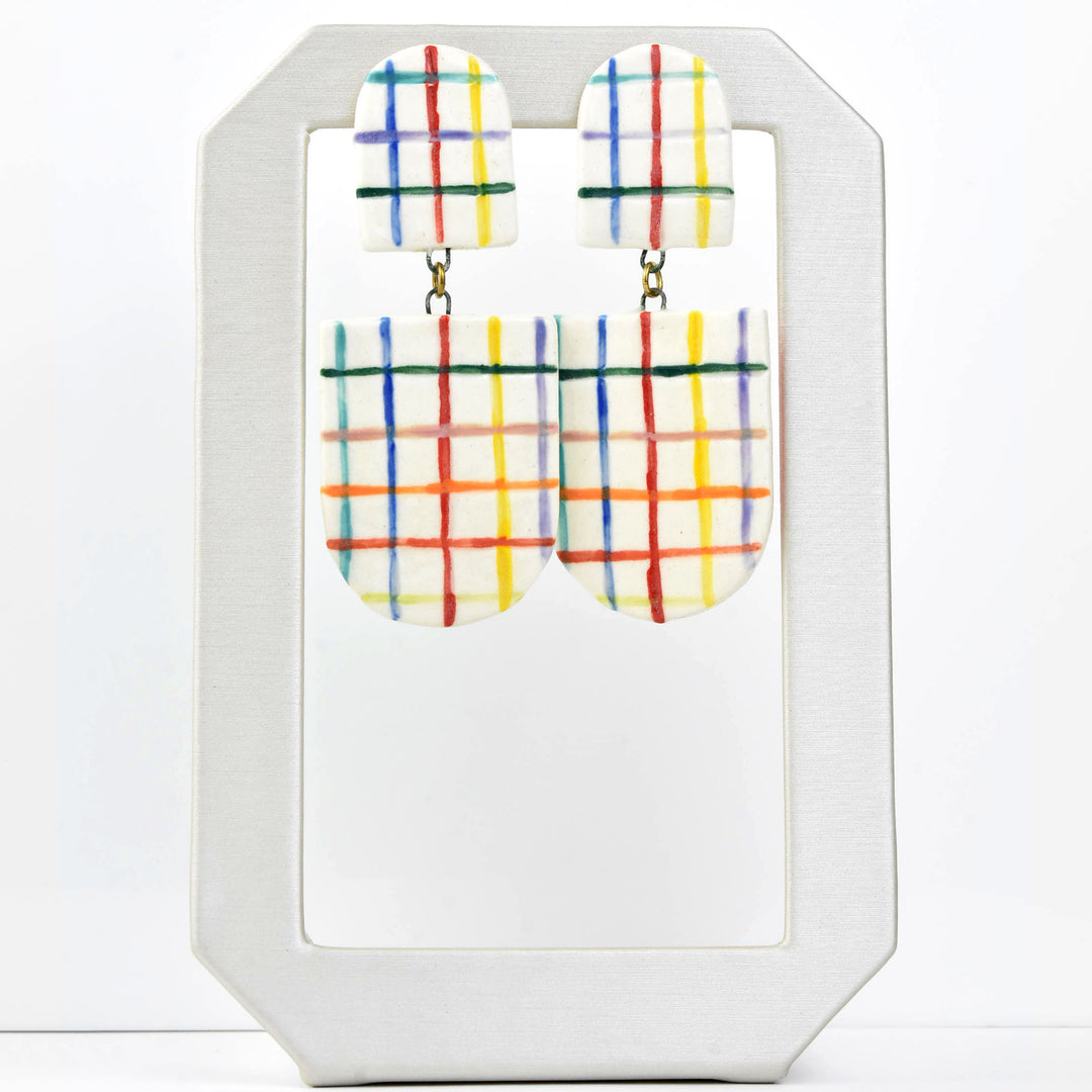 Engraved Rainbow Plaid Earrings