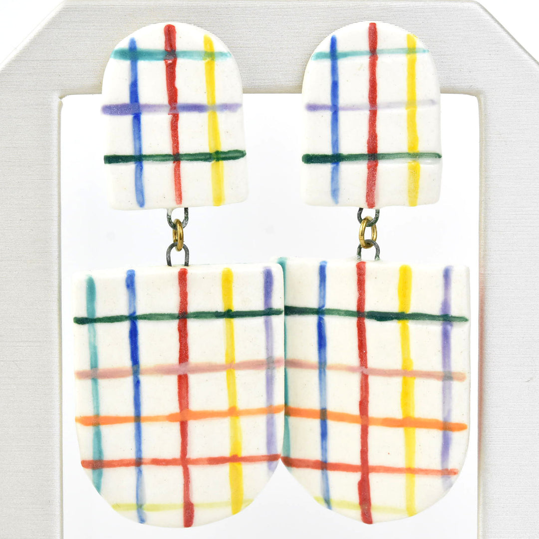 Engraved Rainbow Plaid Earrings