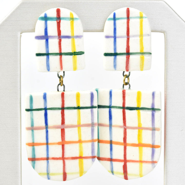 Engraved Rainbow Plaid Earrings