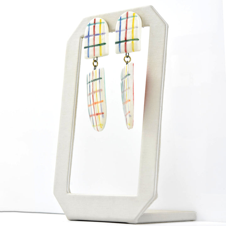 Engraved Rainbow Plaid Earrings