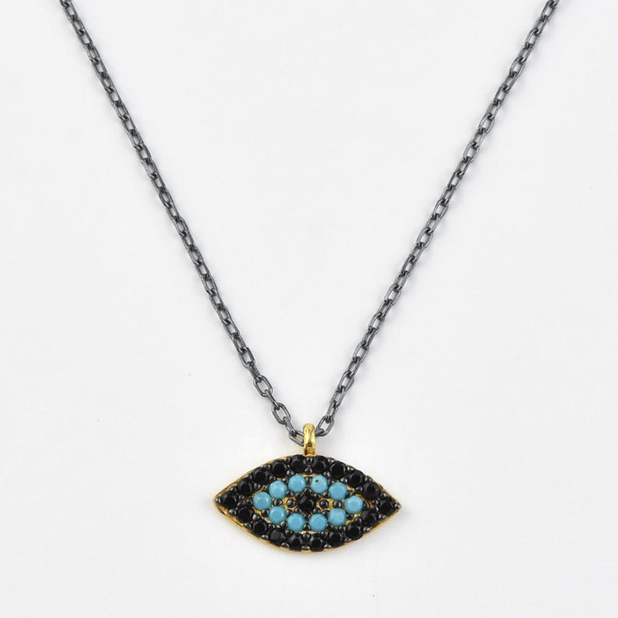 Vermeil Evil Eye Necklace with Dark Crystals - Goldmakers Fine Jewelry