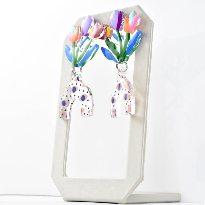 Eye Patterned Vase with Tulips Earrings