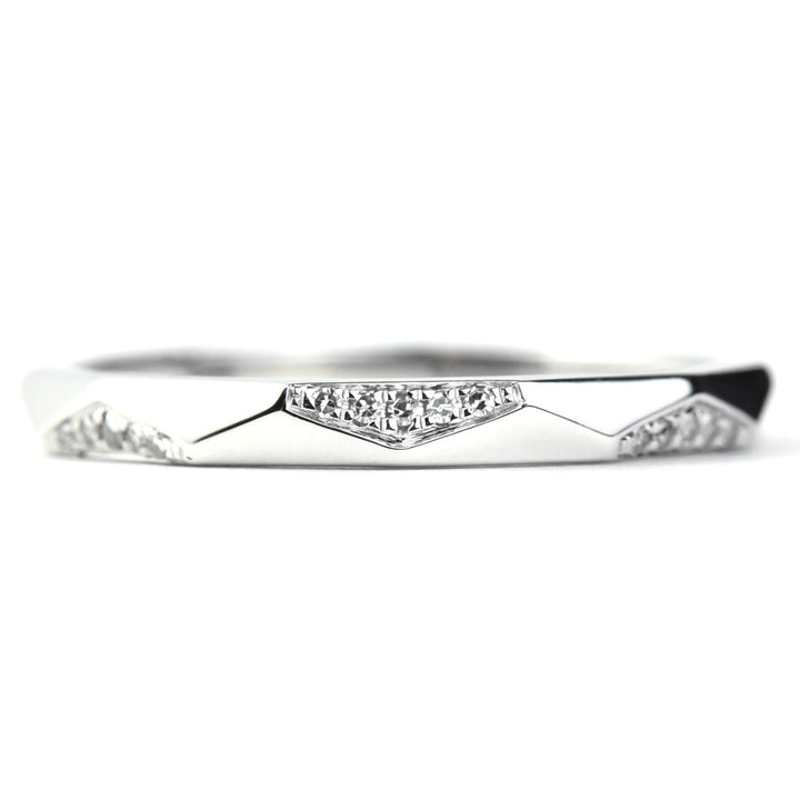 Faceted White Gold Band with Diamonds