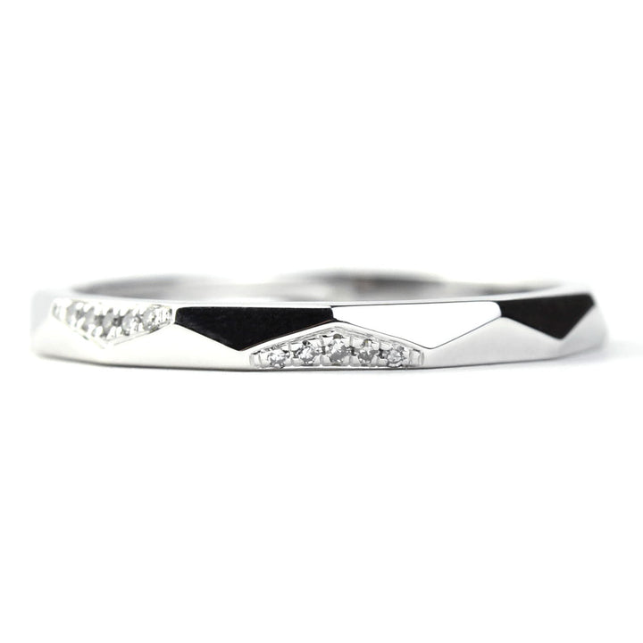 Faceted White Gold Band with Diamonds