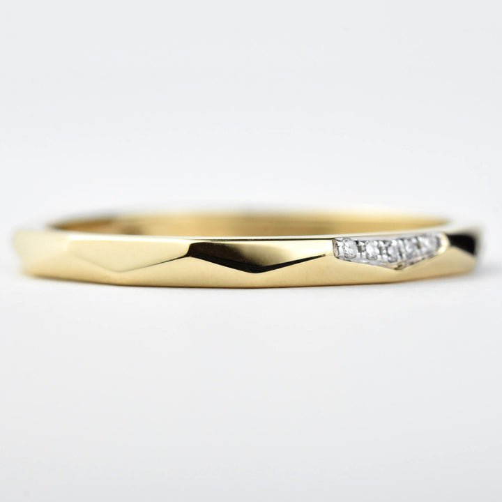 Faceted Yellow Gold Band with Diamonds - Goldmakers Fine Jewelry