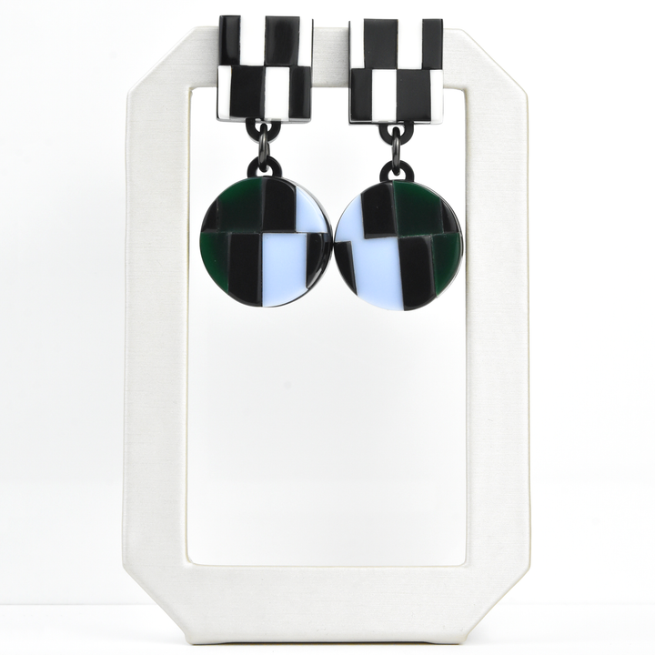 Aurora AM Checkered Dangle Earrings - Goldmakers Fine Jewelry