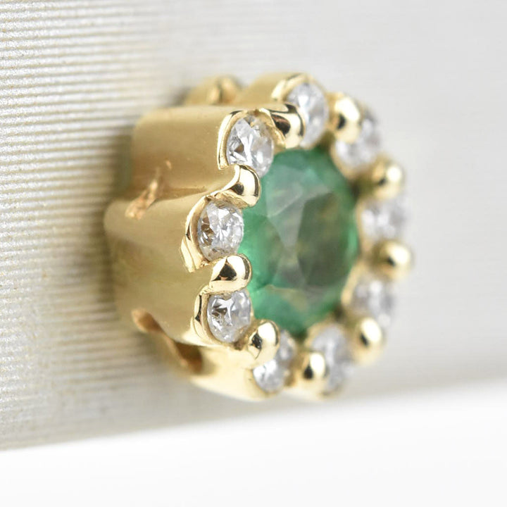 Emerald and Diamond Floral Halo Studs, Yellow Gold - Goldmakers Fine Jewelry