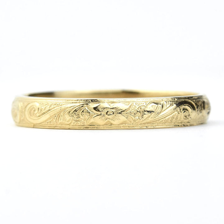 Flower and Scroll Band in 14K Yellow Gold
