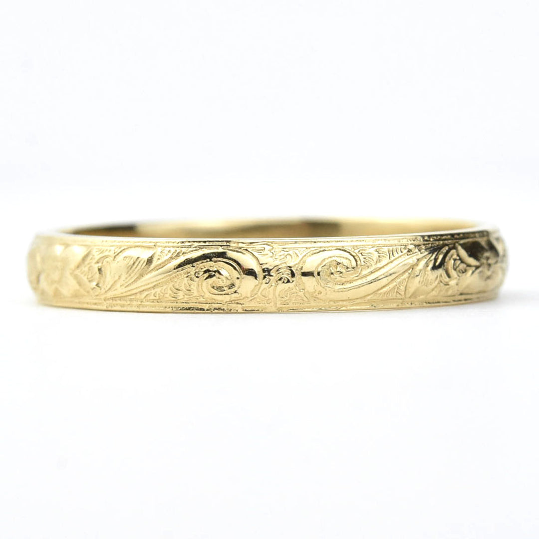 Flower and Scroll Band in 14K Yellow Gold