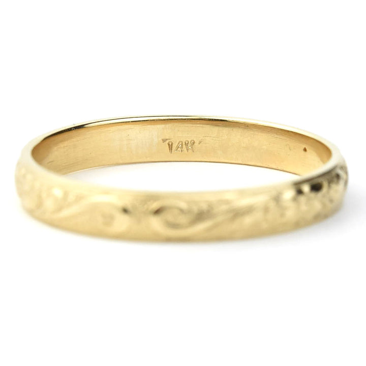 Flower and Scroll Band in 14K Yellow Gold
