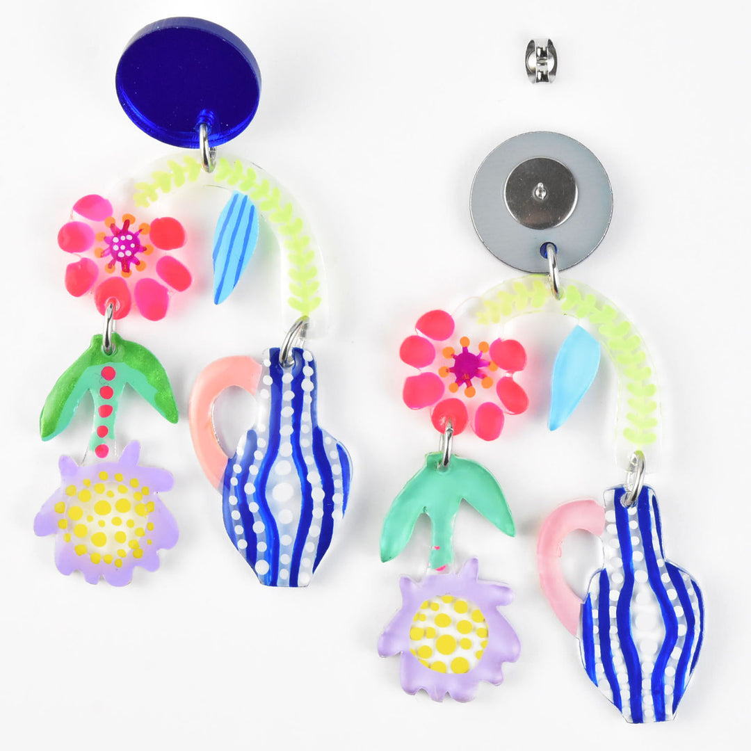 Flowers Flowing from Vase Earrings