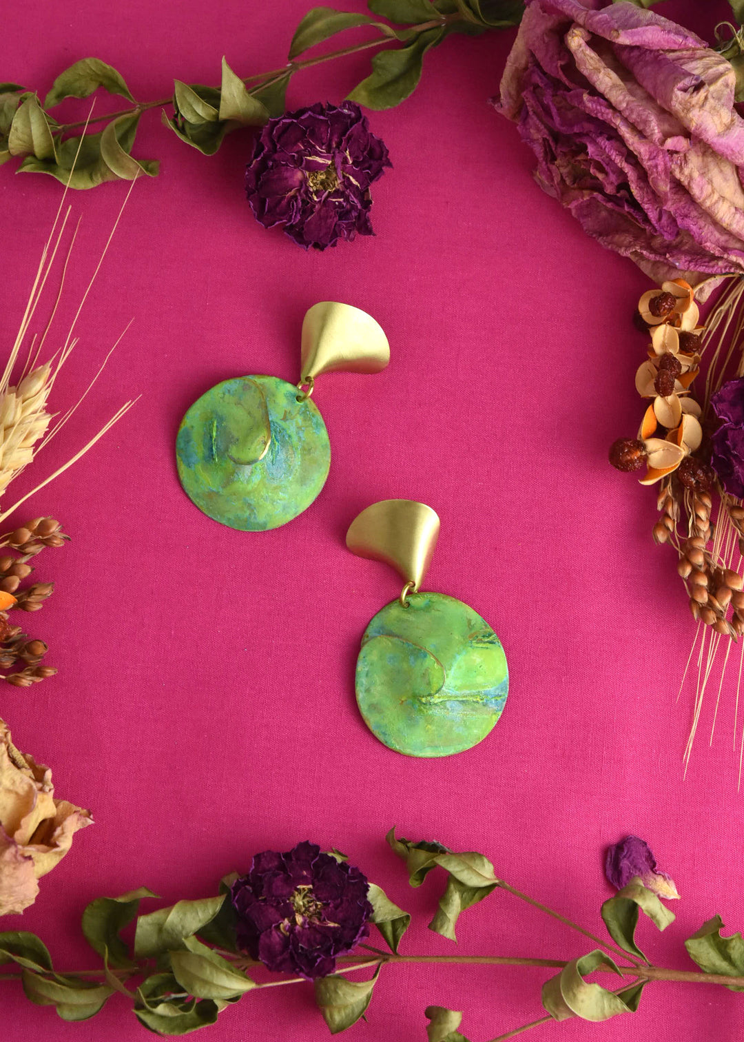 Fossil Earrings in Moss Green