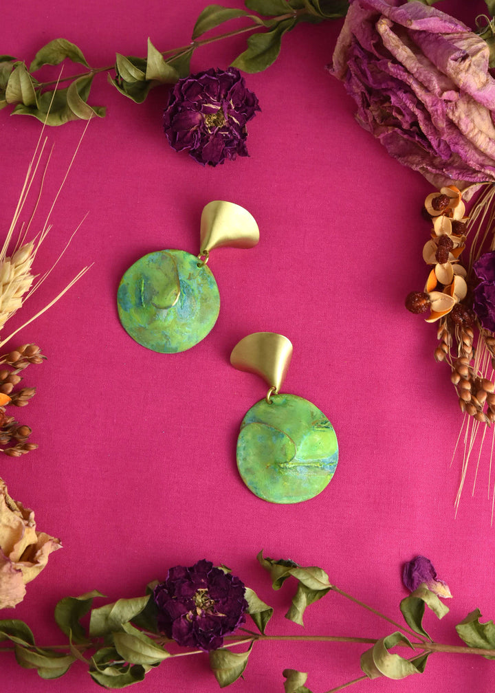 Fossil Earrings in Moss Green