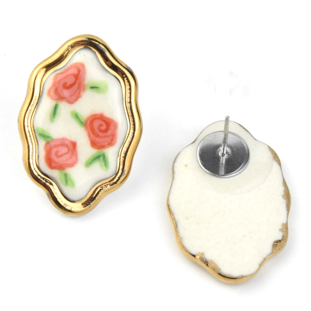 Framed Floral Rose Studs - Goldmakers Fine Jewelry