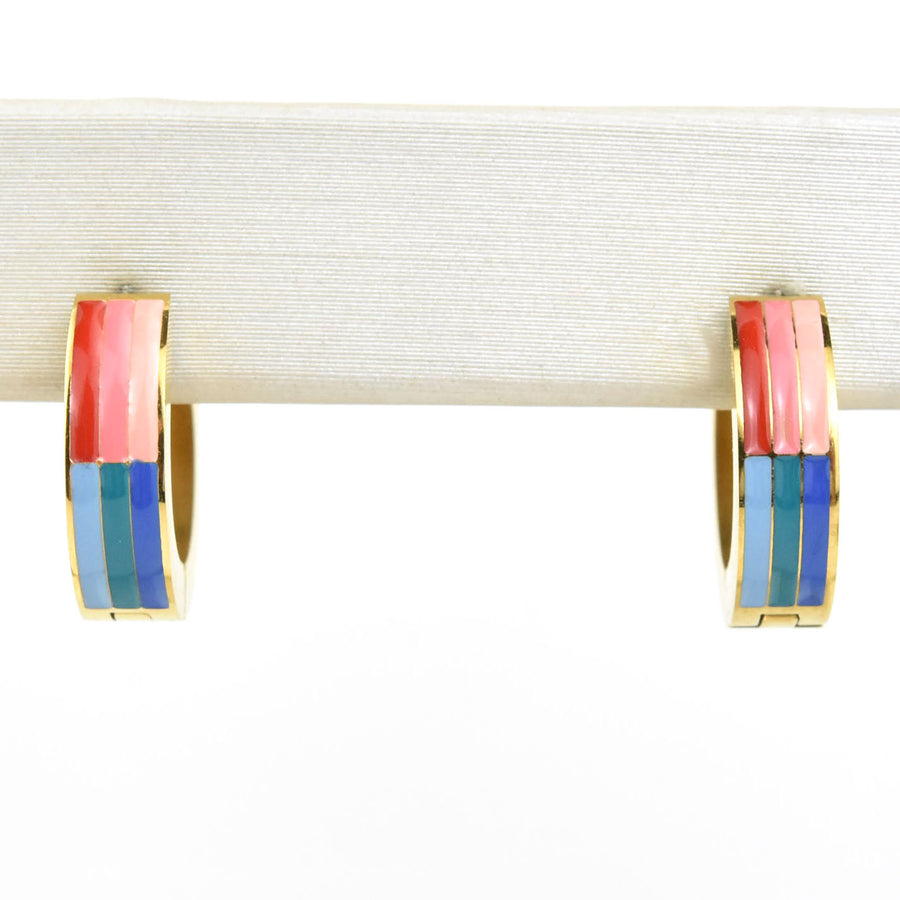 Freedom Stripes Chunky Huggie Hoops - Goldmakers Fine Jewelry