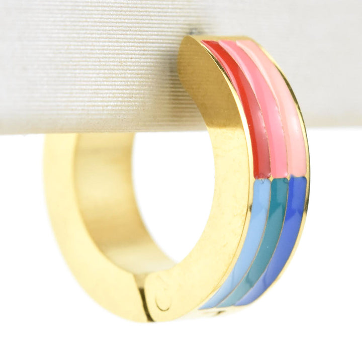 Freedom Stripes Chunky Huggie Hoops - Goldmakers Fine Jewelry