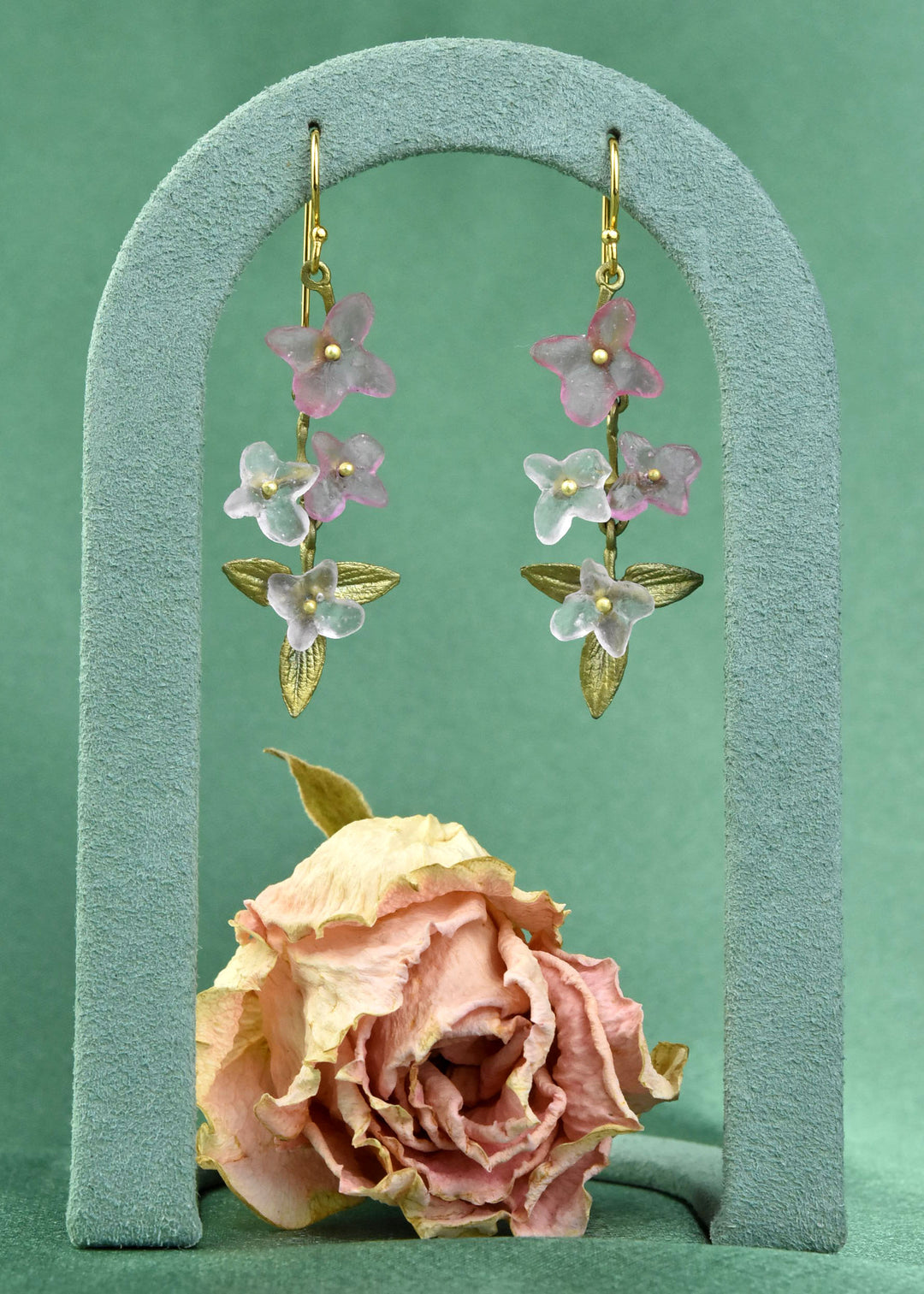 Pink Hydrangea Petal French Wire Earrings - Goldmakers Fine Jewelry