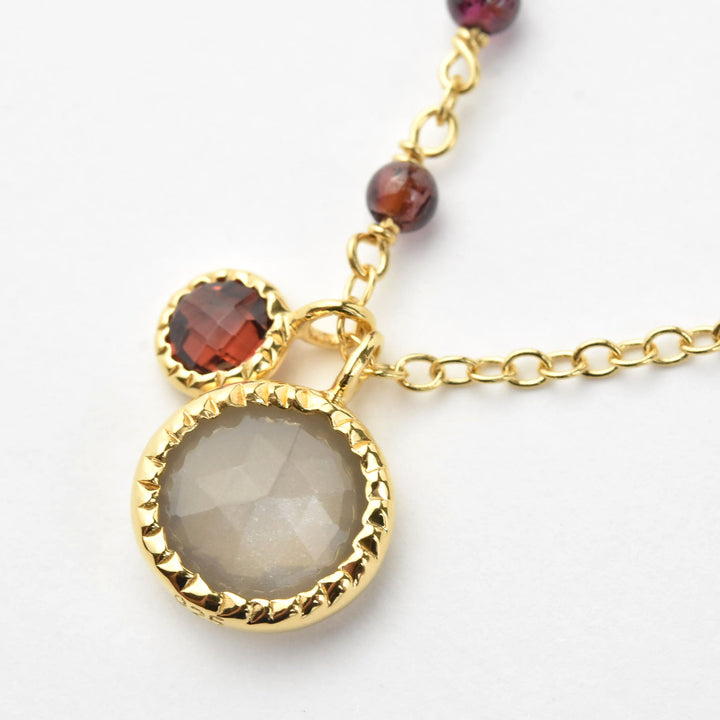 Garnet and Grey Moonstone Asymmetrical Necklace - Goldmakers Fine Jewelry