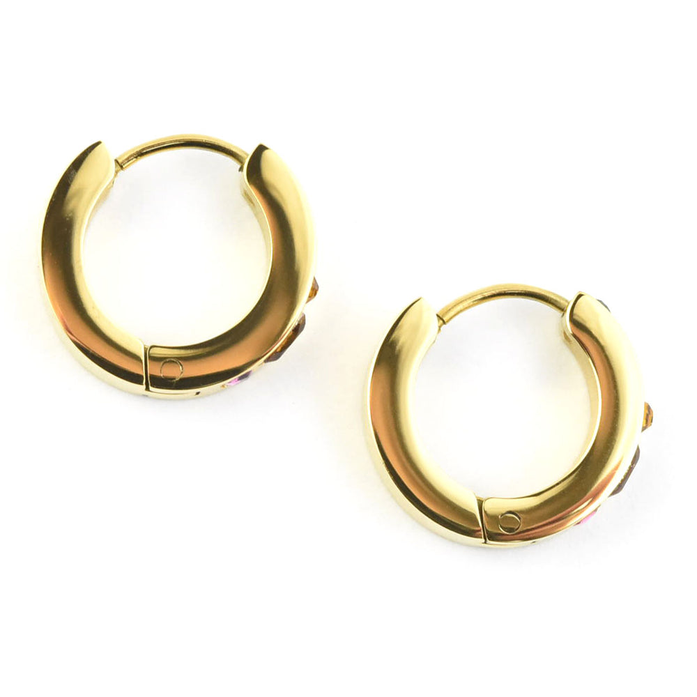 Gemstone Chunky Huggie Hoops - Goldmakers Fine Jewelry