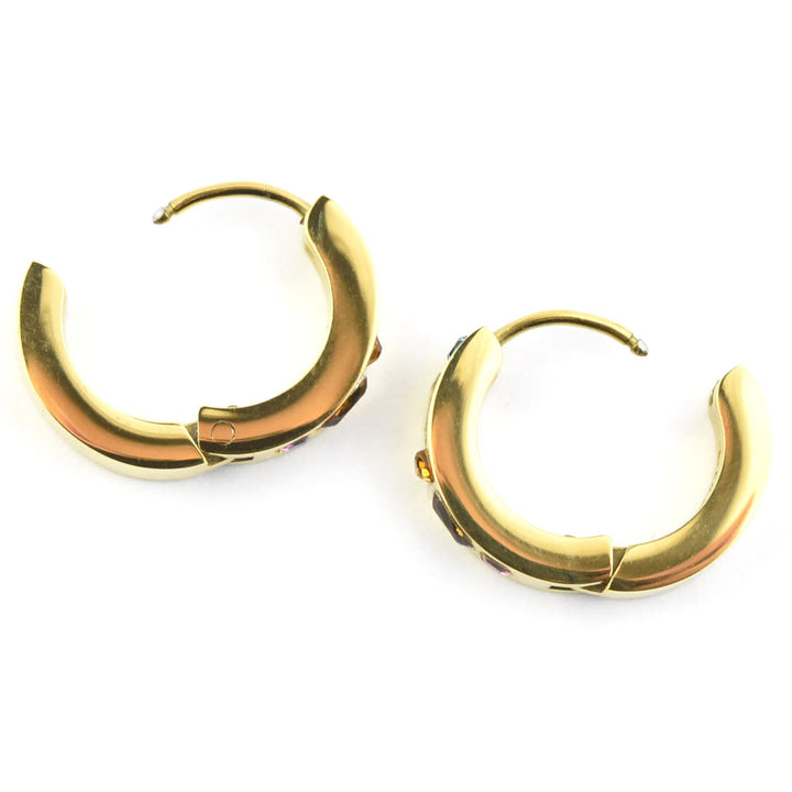 Gemstone Chunky Huggie Hoops - Goldmakers Fine Jewelry