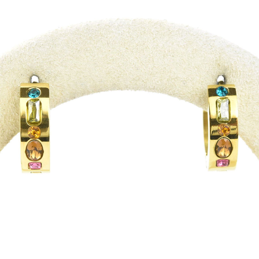 Gemstone Chunky Huggie Hoops - Goldmakers Fine Jewelry