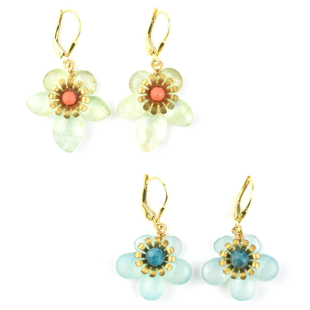 Brass and Gemstone Flower Earrings - Goldmakers Fine Jewelry