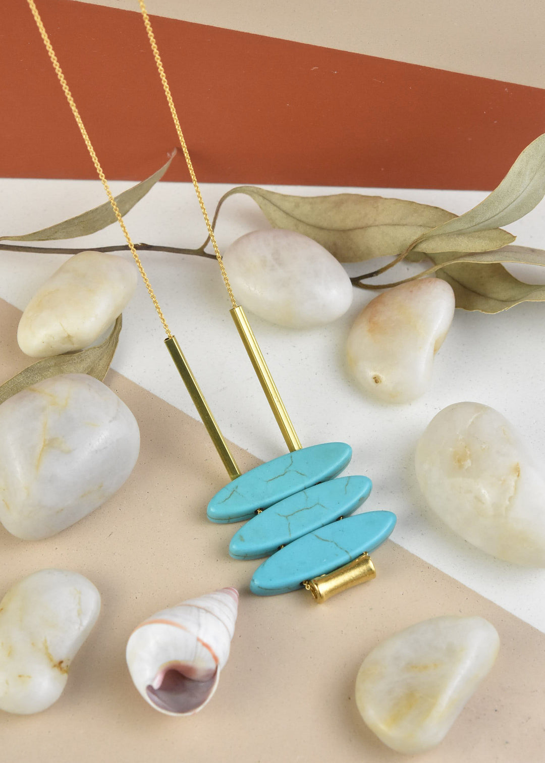 Geometric Turquoise Ellipse Necklace - Goldmakers Fine Jewelry