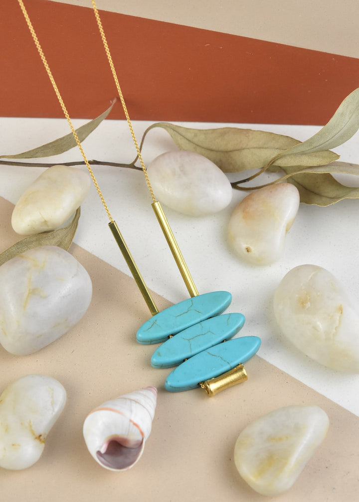 Geometric Turquoise Ellipse Necklace - Goldmakers Fine Jewelry