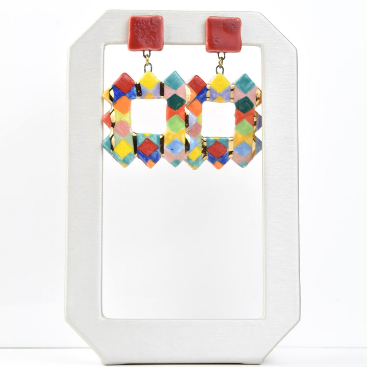 Geometric Square Rainbow Earrings