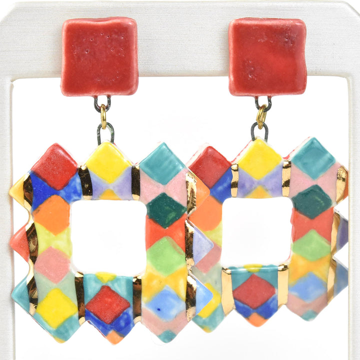 Geometric Square Rainbow Earrings