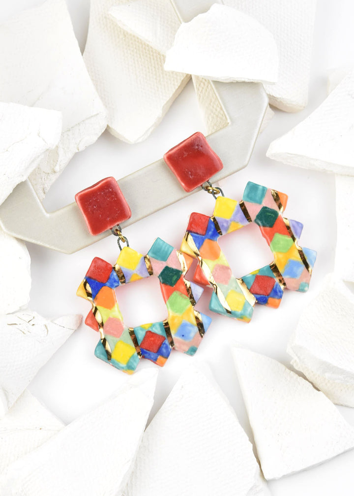 Geometric Square Rainbow Earrings