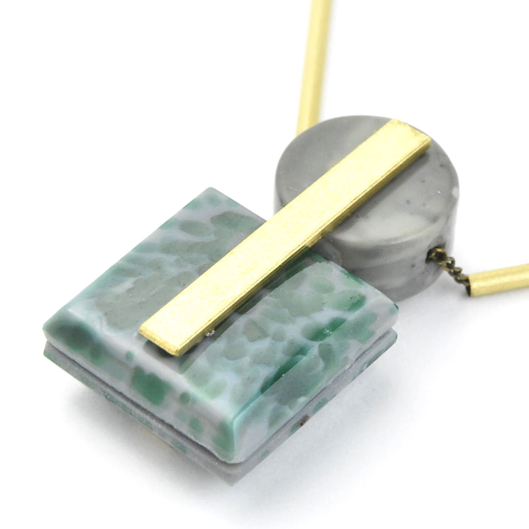 Vintage Glass and Gray Jasper Geometric Necklace - Goldmakers Fine Jewelry