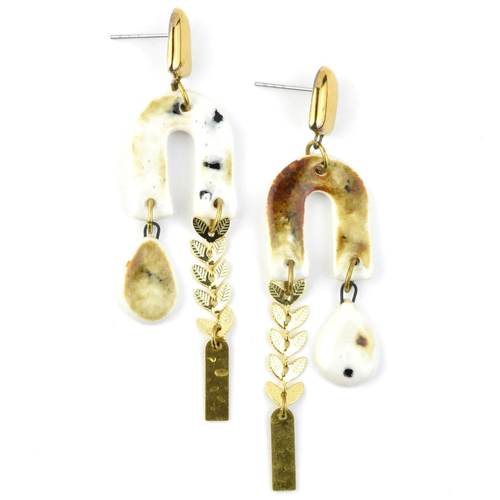 Gold Cheetah & Leaf Chain Earrings