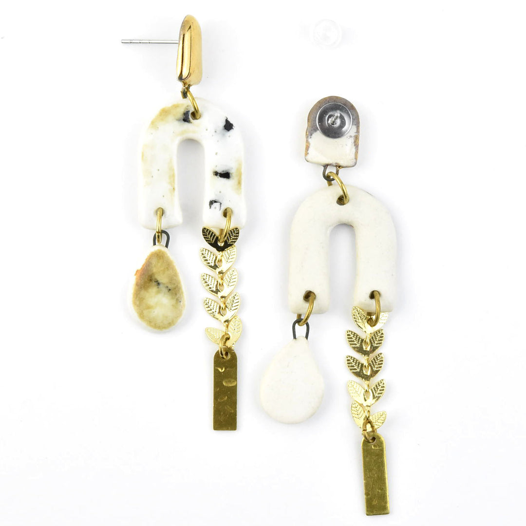 Gold Cheetah & Leaf Chain Earrings