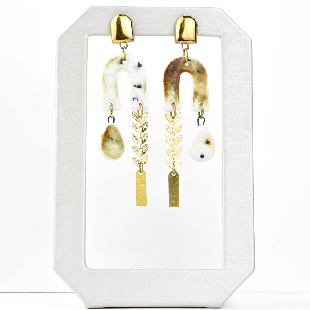 Gold Cheetah & Leaf Chain Earrings