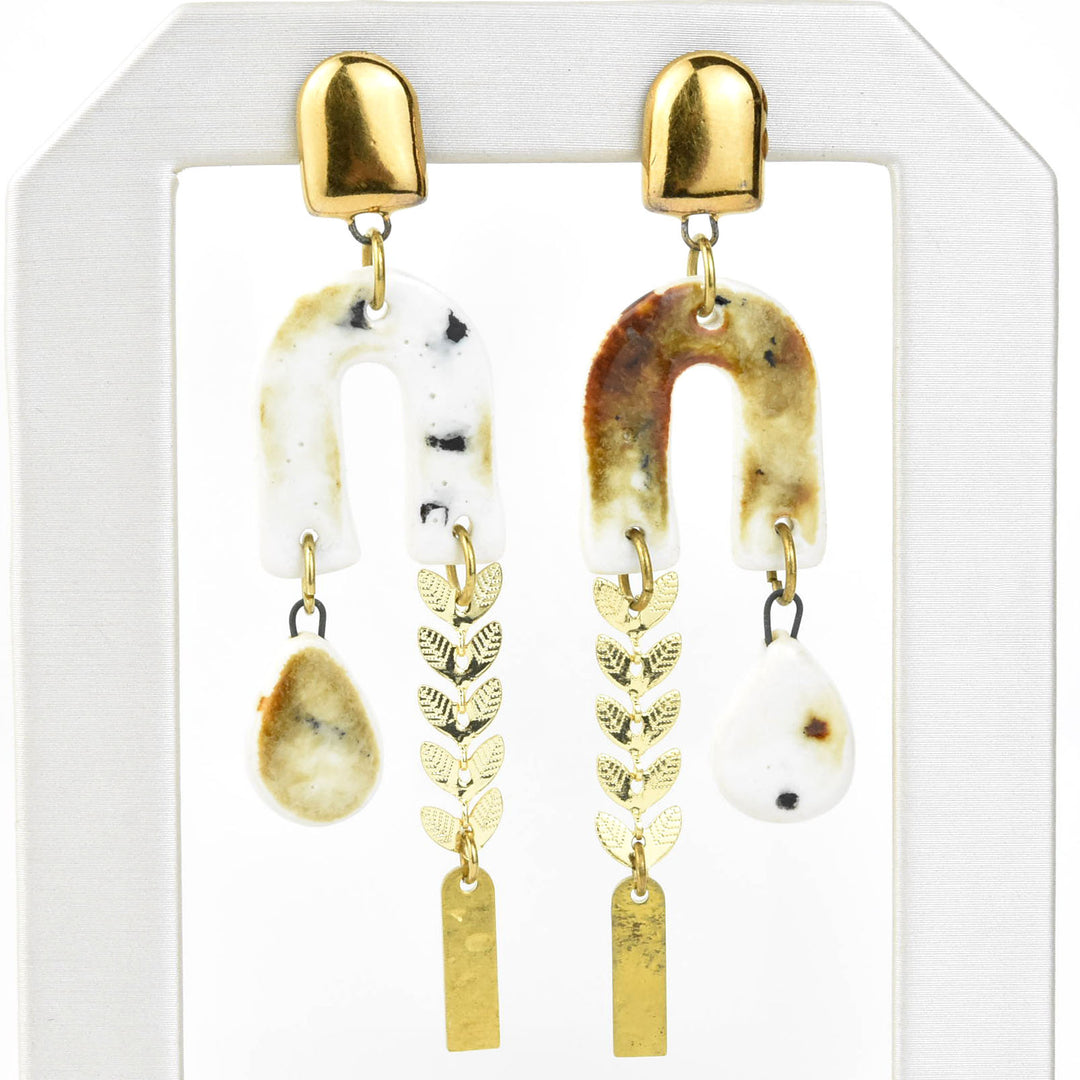 Gold Cheetah & Leaf Chain Earrings