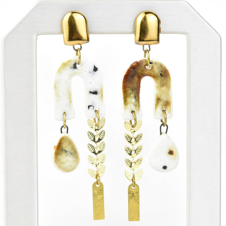 Gold Cheetah & Leaf Chain Earrings