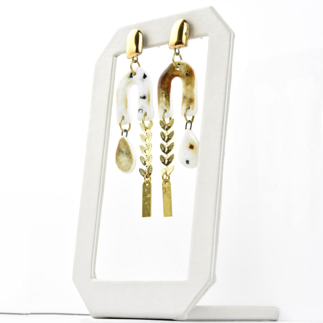 Gold Cheetah & Leaf Chain Earrings