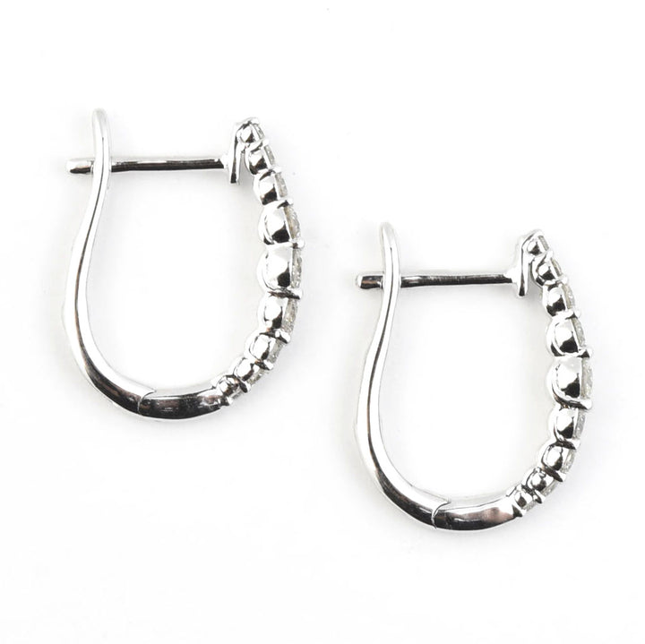 14k White Gold Graduated Diamond Hoops