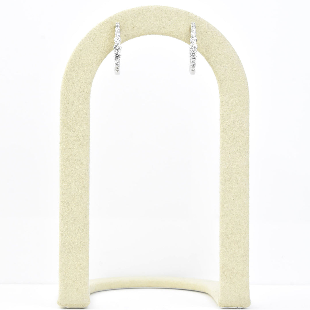 14k White Gold Graduated Diamond Hoops