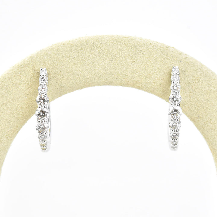 14k White Gold Graduated Diamond Hoops