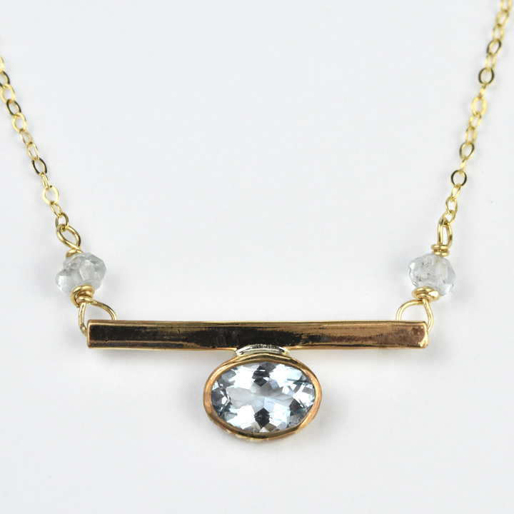 Aquamarine Orbit Oval Necklace - Goldmakers Fine Jewelry