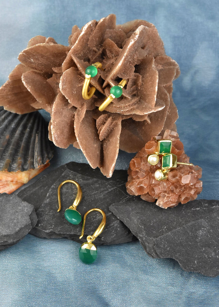 Green Onyx and Pearl Earrings - Goldmakers Fine Jewelry