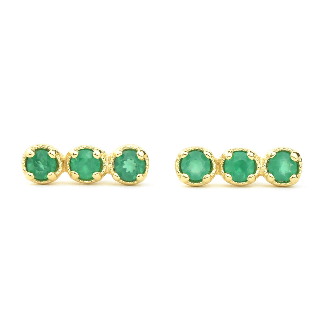 Three Stone Green Onyx Earrings - Goldmakers Fine Jewelry