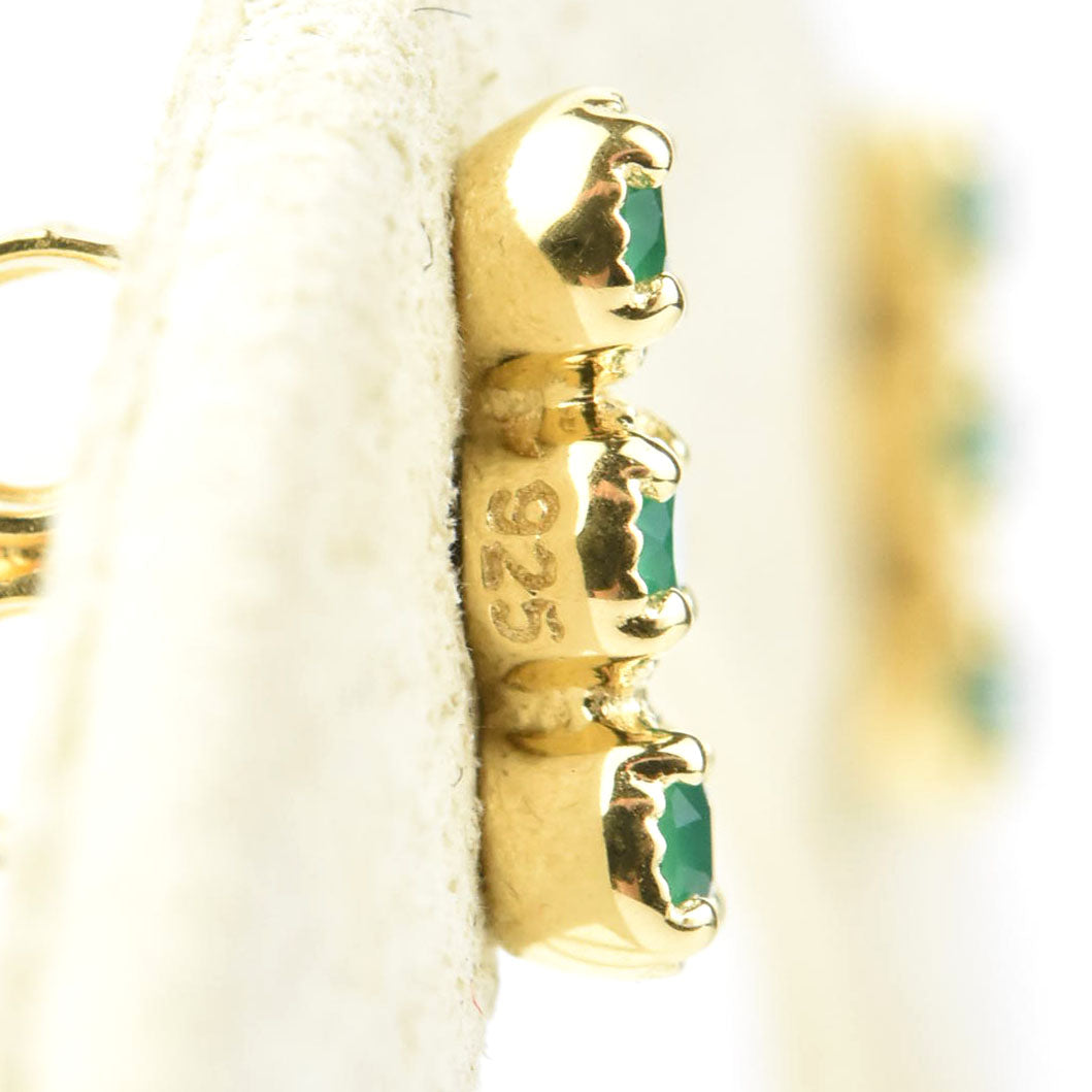 Three Stone Green Onyx Earrings - Goldmakers Fine Jewelry