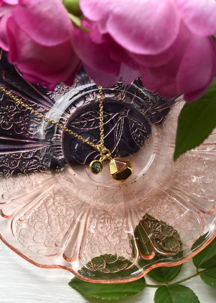 Gold Plated Green Tourmaline Charm Necklace